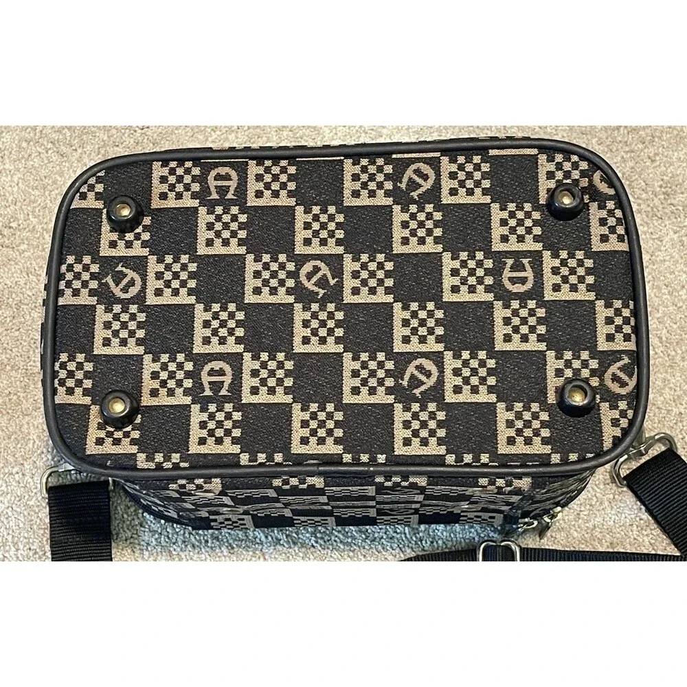 Etienne Aigner Checkered Tapestry Cosmetic Travel Bag Train Carry On Case Vtg